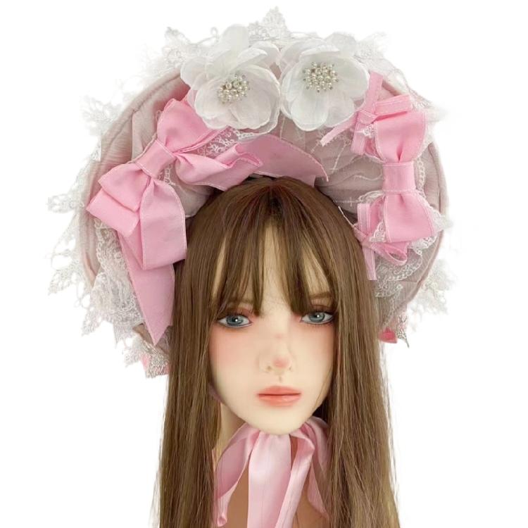 Romance Bonnet Hat Styling Headbands Lace Flower Hairhoop For Women Girl Anime Event Photoshoots And Costume Parties