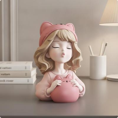 Girl Savings Box Decorative Cartoon Piggy Bank Cute Tabletop with Figure for Girls, Kids,