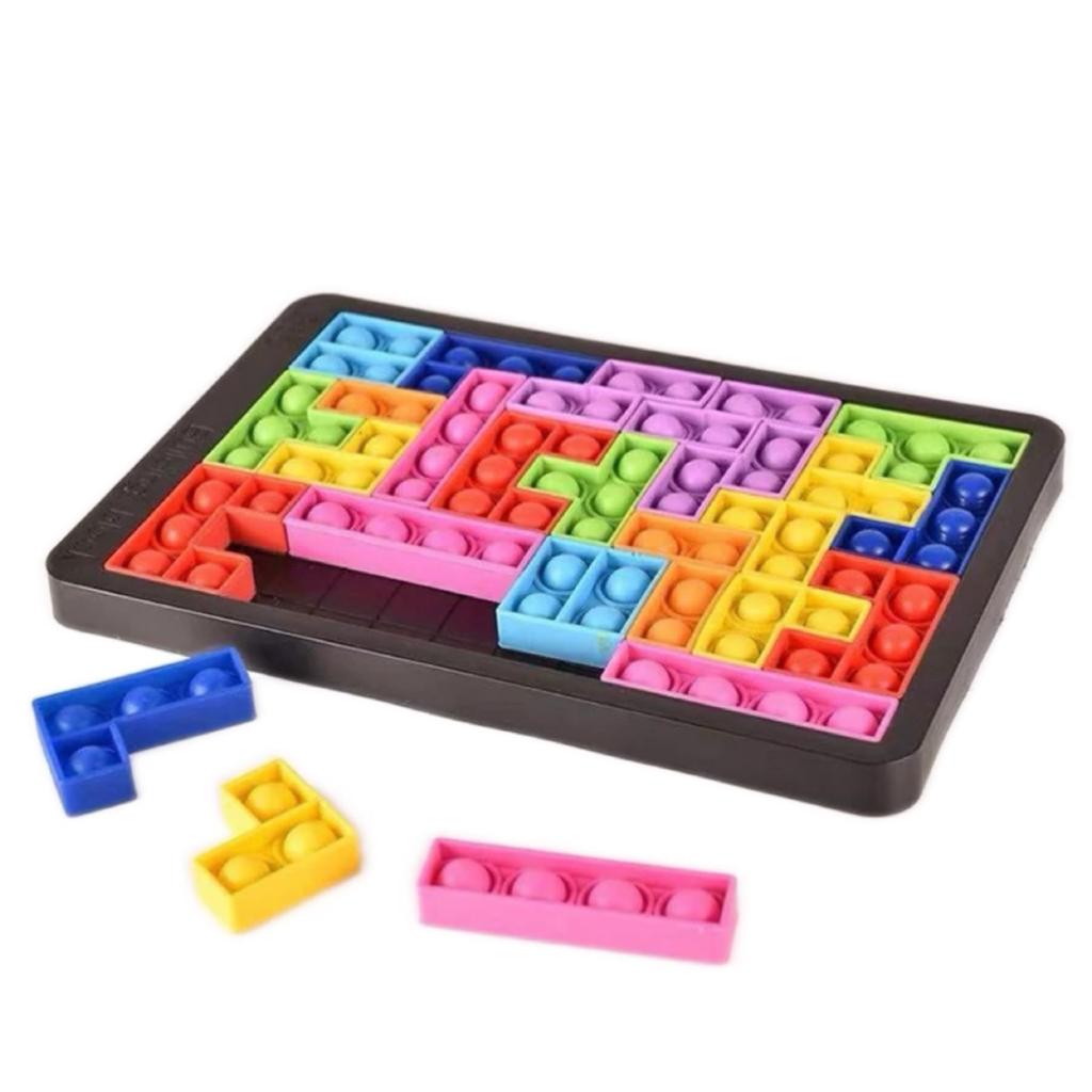 Bubble Squeeze Educational Fun Stress Popular Fidget Puzzle Intelligence Educational Board Colorful Gift for Adults Push-Pop Toy, Bloom, Tetris, Toy,