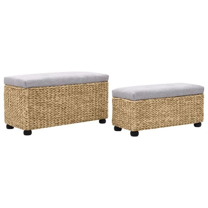 VidaXL Set of 2 Water Hyacinth Bench Set, Storage Bench, Living Room Furniture, Entryway Bedroom Bench 246107