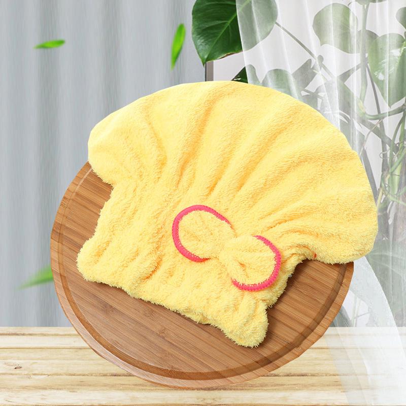 Coral Fleece Absorbent Quick-Dry Hair Towel Cap with Bow