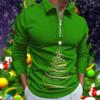 Urlaubs-Essential! Langarm Reißverschluss Poloshirt mit Weihnachts-Hirsch-Print