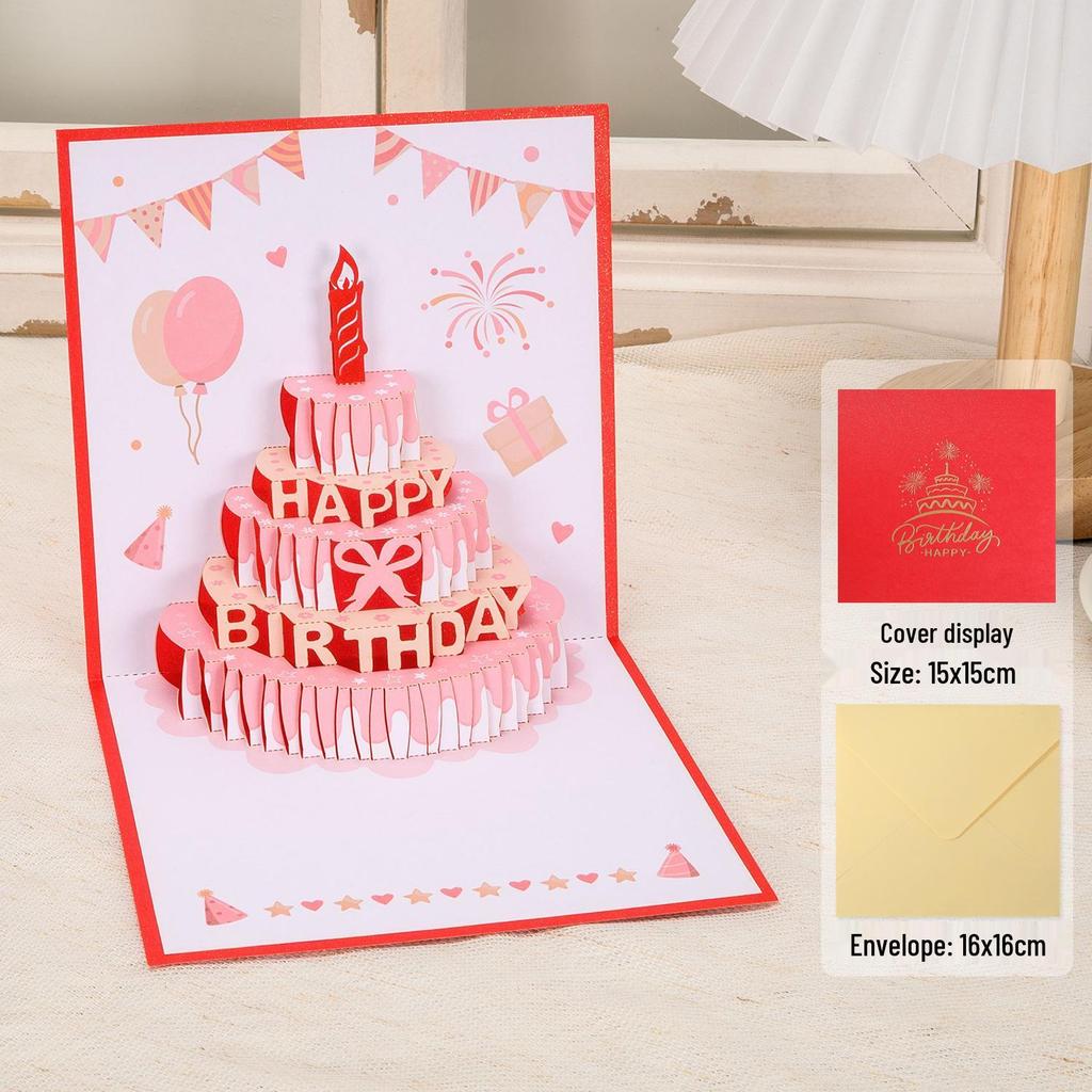 Biglietto Torta di Compleanno Pop-Up 3D - Saluto in Scultura di Carta di Alta Gamma