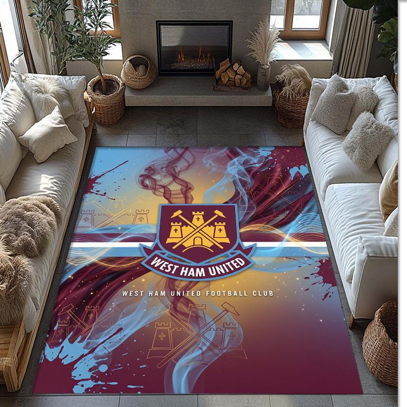 Tappeto in Velluto di Cristallo con Stampa del West Ham United Football, Comodo Assorbente d'Acqua Antiscivolo Tappeto per Pavimenti Interni