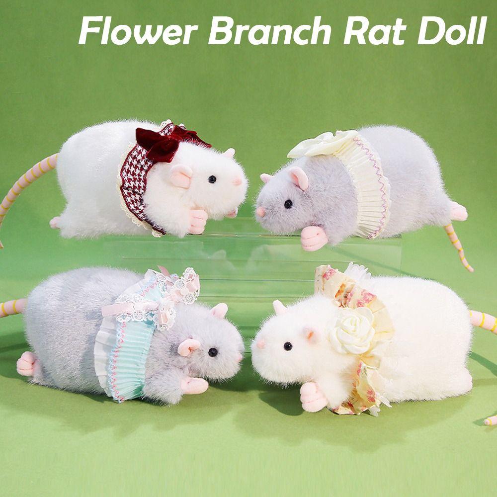 Plush Mouse Doll Floral Dress Mouse Toy Creative Flower Branch Rat Doll  Kids Gift Birthday