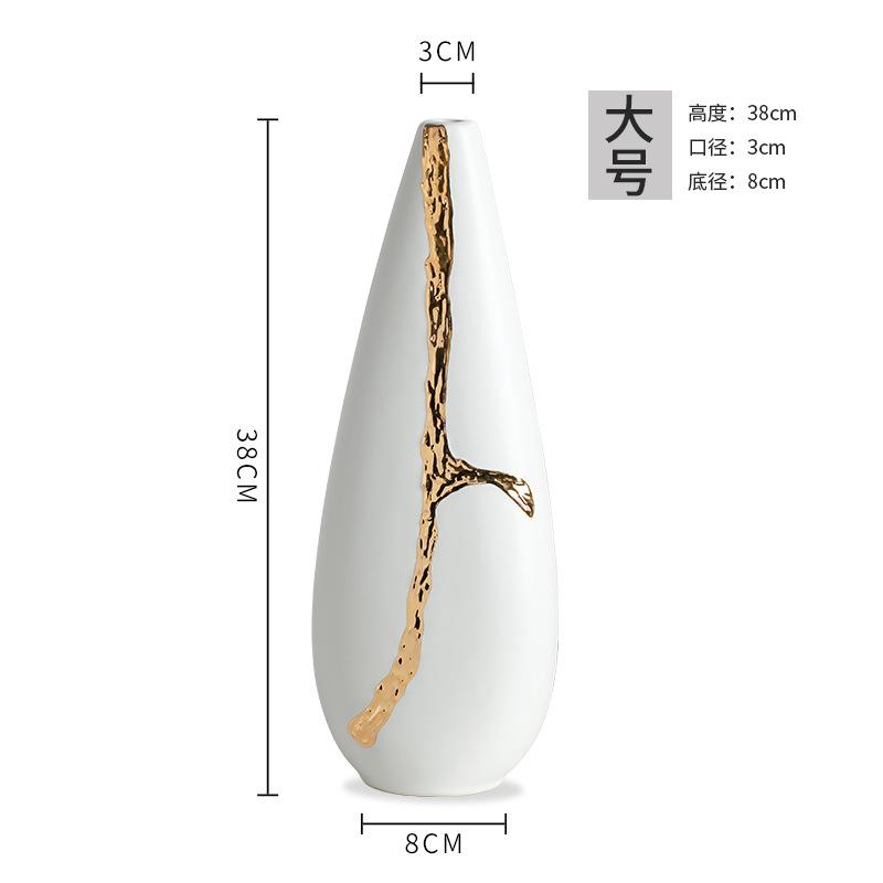 Vază Albă din Ceramică Creativă Ramuri Aurii Aranjament Floral Hidroponică Decorațiune Modernă pentru Casă Vază cu Flori pentru Nuntă