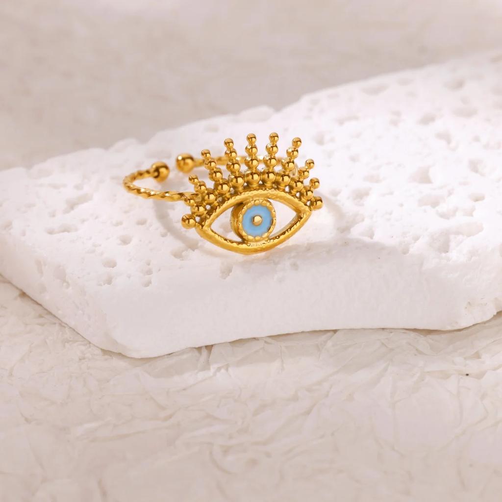 Colorful Non-Fading Eyes Punk Rings For Women Men Fashion Devil's Eye Zirconia Ring Personalized Gold Color Anillos Party Gift
