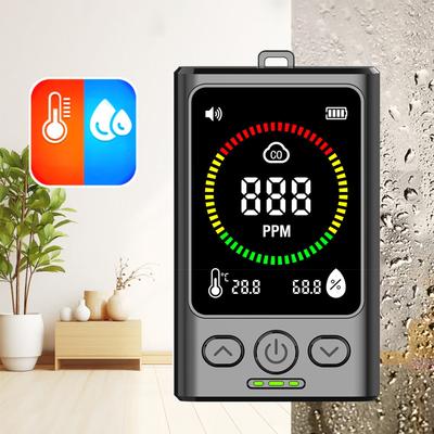 3-in-1 Carbon Monoxide Detector Rechargeable Temp Humidity Monitor with LCD Display CO Alarm Detector for Home Hotel RV