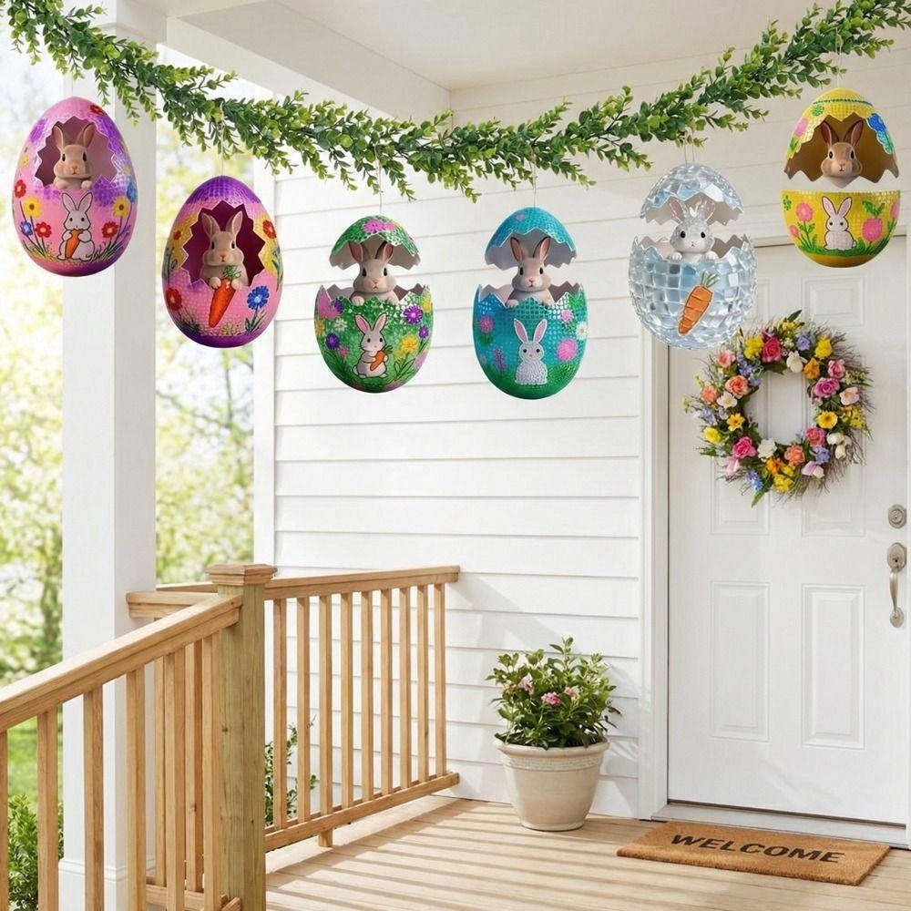 Creative 2D Easter Egg Decoration DIY Cartoon Bunny Decor Lanyard Wooden Party Rabbit Easter Egg Pendant Easter Party