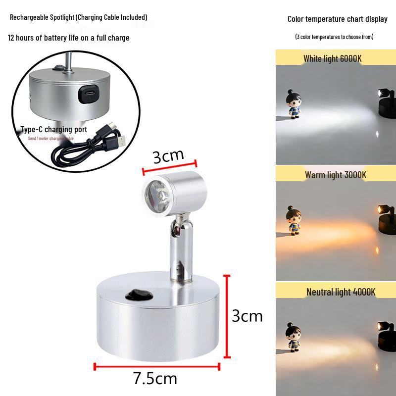 Portable Rechargeable Jewelry Spotlight - Wireless, Long Battery Life for Display Cabinets and Counters