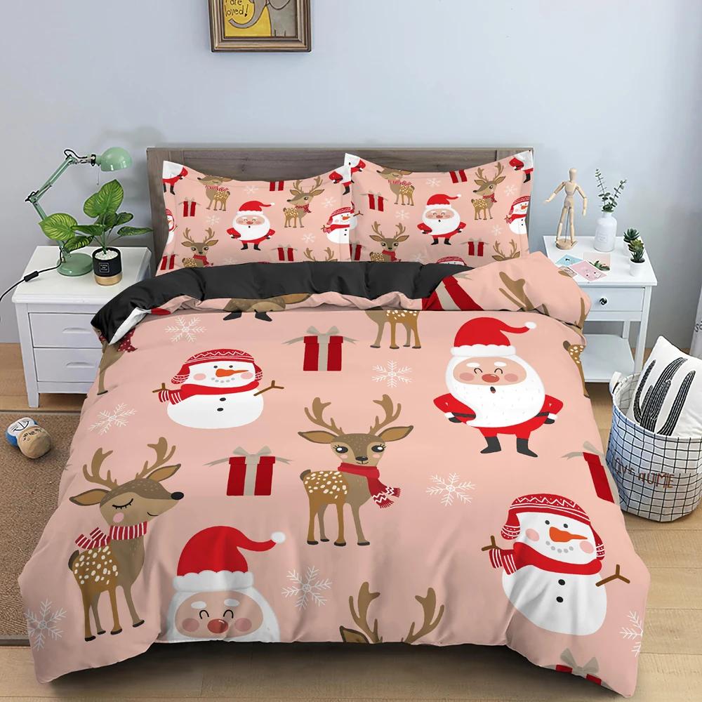 Frohe Weihnachten Bettwäsche-Set Weihnachtsmann-Druck Bettbezug Kissenbezug Weihnachten Bettdeko King-Size Weihnachtsgeschenk für Frauen Männer Kinder