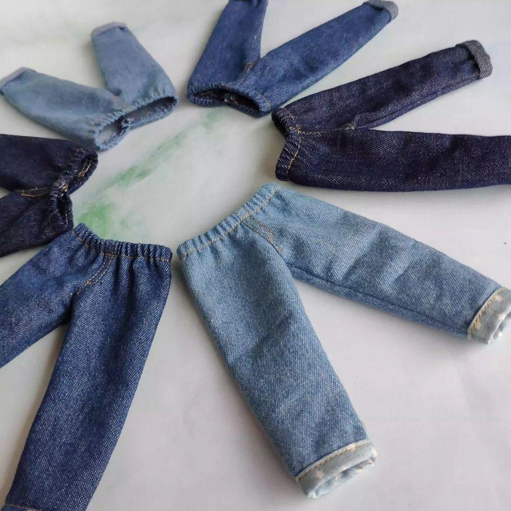 Handmake Jeans Pants Casual Wear Cute Trousers Flip Up Denim Pants for Blythe ob24 Dolls