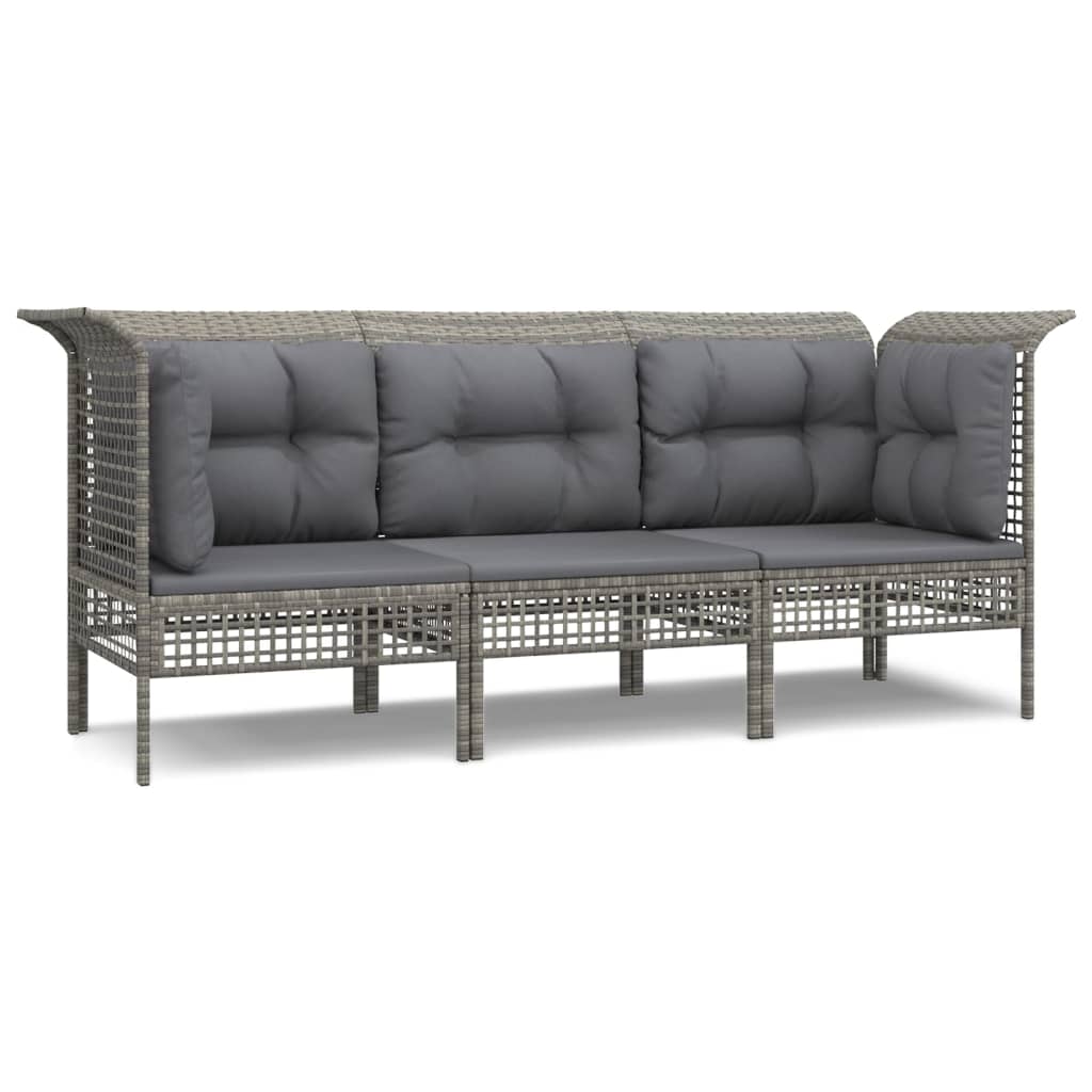 Vidaxl 3-Cz. Garden Lounge Set, Cushions, Grey PE Rattan