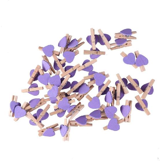 Kisangel 50pcs Mini Heart- Shaped Wooden Clips DIY Craft Clips Photo Paper Pegs for Photos Cards Paintings Scrapbookings Wedding Valentines Day Decor