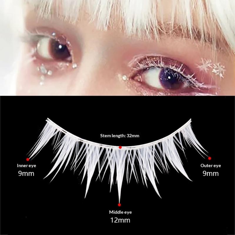 3Pairs Cross Strip White Eyelashes for Cosplay Makeup Natural Looking Long Lashes