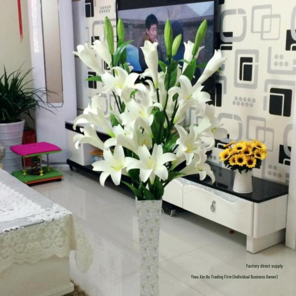 Künstlicher Hochzweig-Lilienstrauß: Seiden- & PU-Tulpen für Wohnzimmer-Bodendekoration