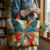 Butterfly Patterns Women Quilted Tote Bag Vintage 3D Printed Patterns Travel Handbag Large Capacity Cotton Canvas Shoulder Bag