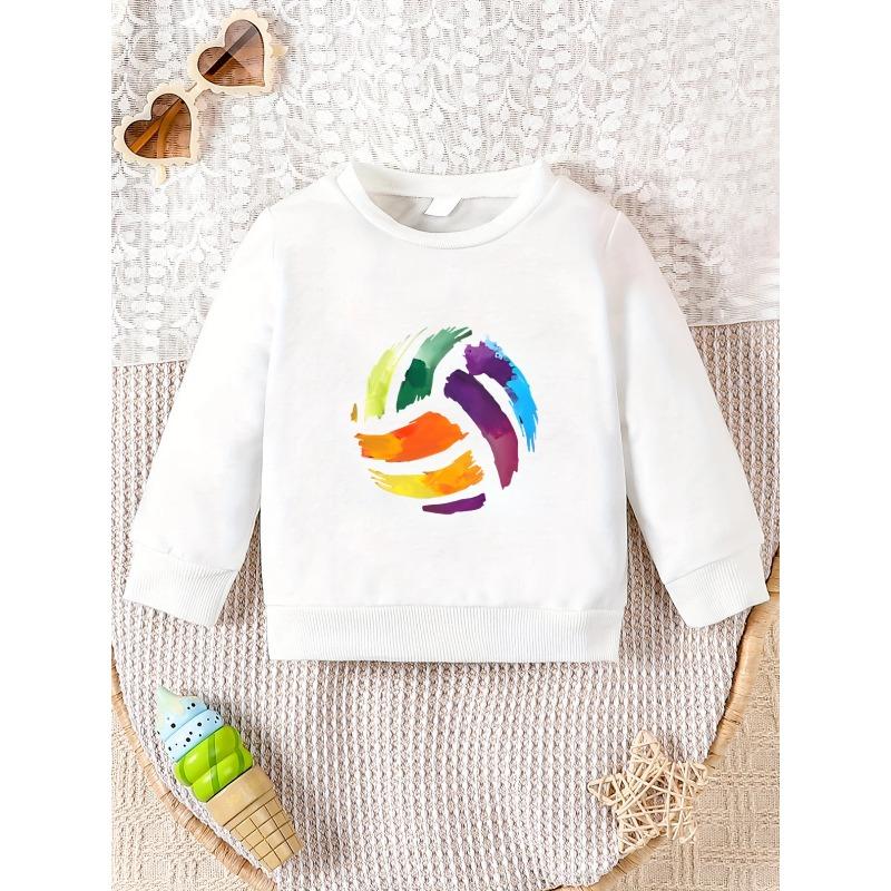 Kids Crewneck Pullover Sweatshirt, Creative Colorful Balls Graphic Print 110 белый