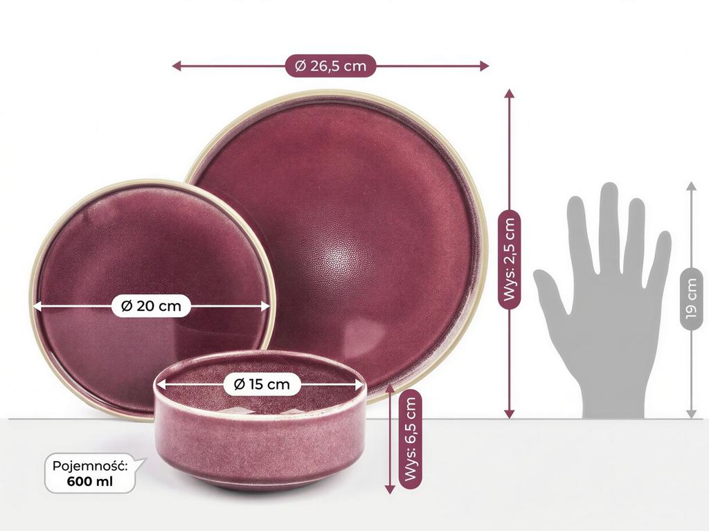 DINNER SET SET OF PLATES FOR 1 PERSON 3-PIECE STACK VIOLET Ø15-26 cm