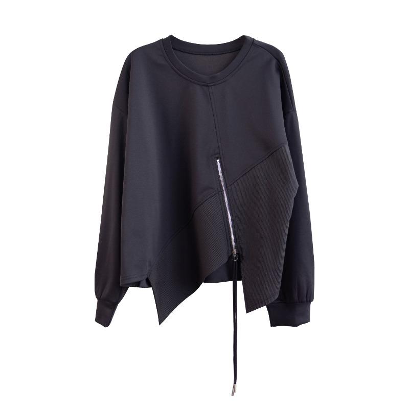 DIMANAF 2025 Autumn T-shirt Solid T-shirt Women Zipper Solid Long Sleeve Loose Tops Tees