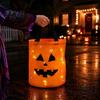 Durable Fabric Pumpkin Treat Bag Glowing Candy with LED Lights, Reusable Halloween Trick or Pail Tote for Kids, Handbag Party Favors Festival Supply