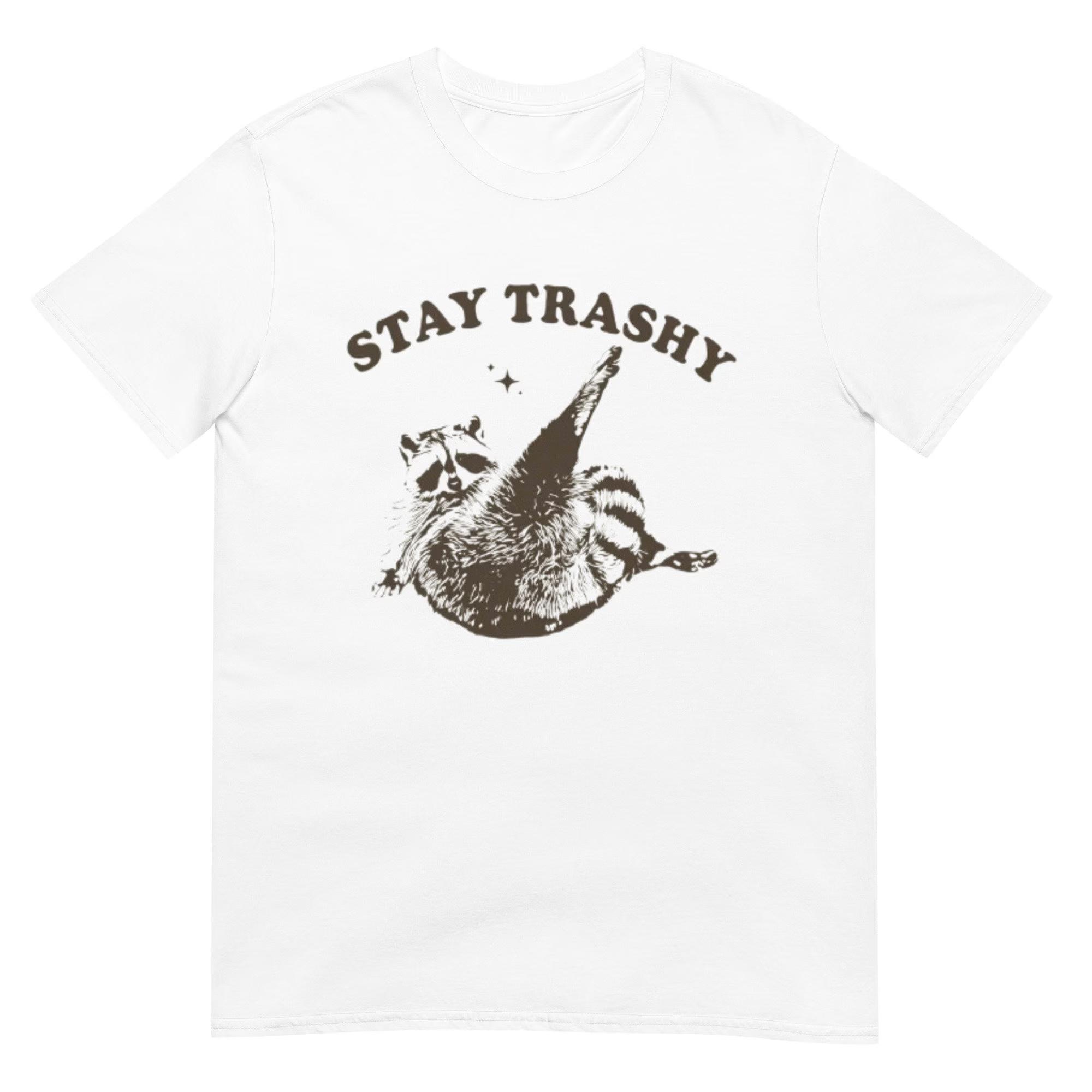 Men Funny Raccoon Graphic T Shirt Stay Trashy Vintage Meme Tee Casual Cotton Streetwear Top 3XL