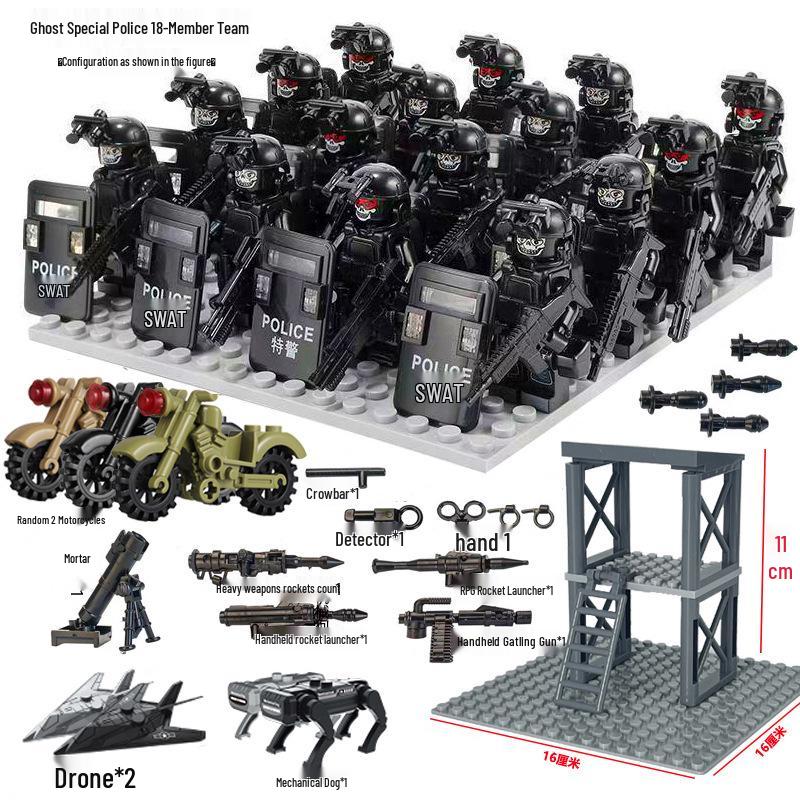 SWAT Special Forces Minifigures with Armed Wolf Warrior & Mechanical Dog - Educational Building Block Toys