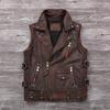 Chinese Size New Vintage Brown Motorcycle Biker Leather Vest Men Real Cowhide High Quality Sleeveless Jacket Slim Club Style Vests Coat