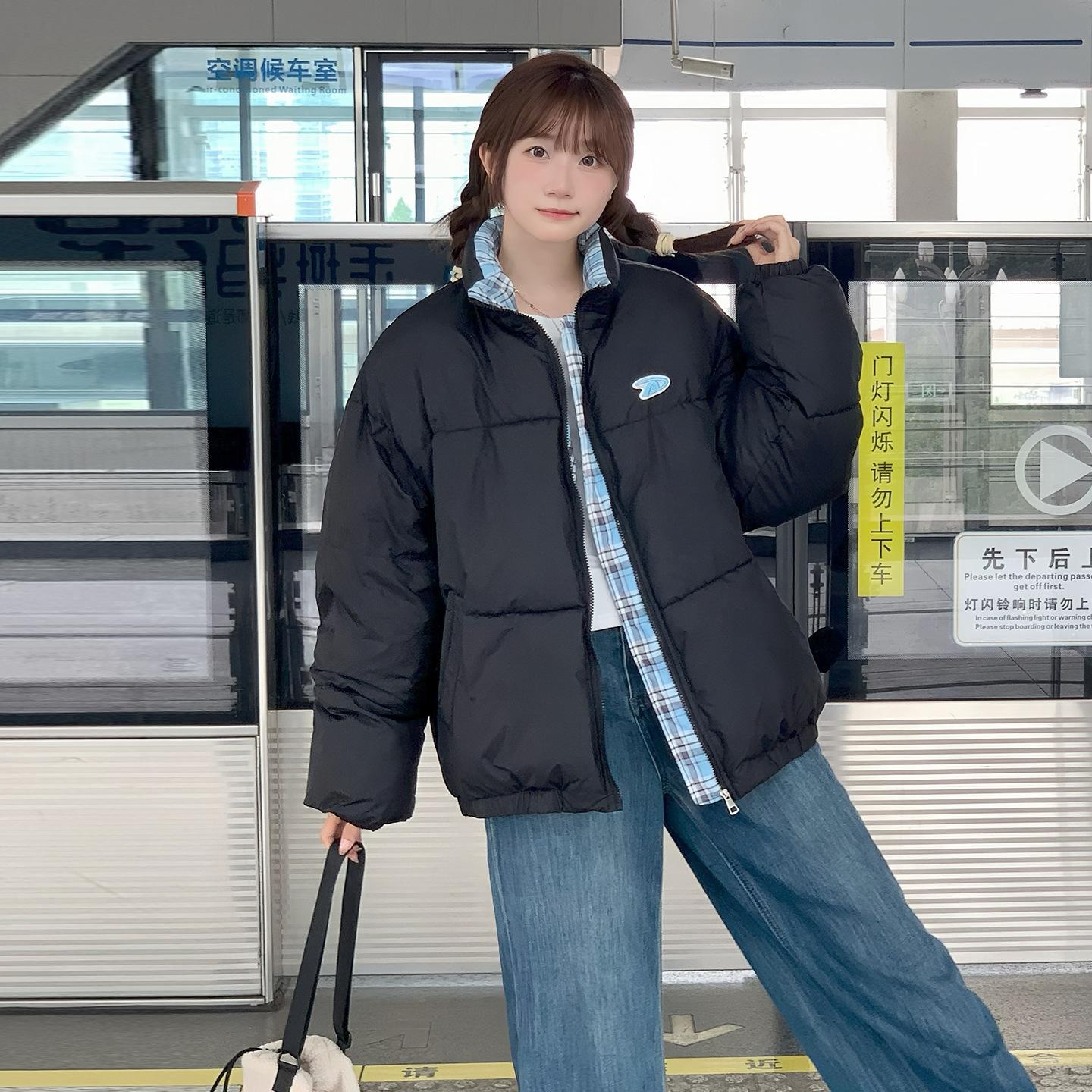 

Новая женская зимняя короткая свободная куртка-пуховик с воротником-стойкой XL чёрный