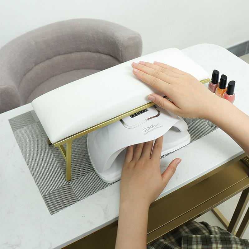 Elevated Manicure Hand Rest Set with Iron Art, Leather, and Non-Slip Pad - Fits Manicure Lamp