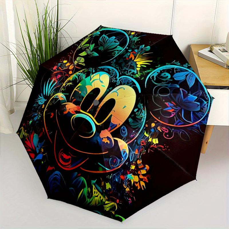 

1pc Colorful Mickey Mouse Fully Automatic Folding Portable Cartoon Umbrella, 8 Steel Frames, Three-Fold Design, Suitable for All Seasons, Su