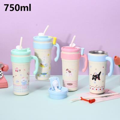 Cartoon 316 Stainless Steel Insulated Cup, Portable Handle Vacuum Water Cups, 750ml Cute Children's Straw Cup, Birthday Gift