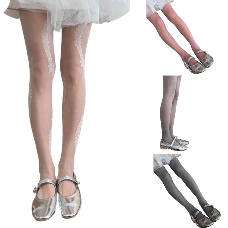 Sexy See Through Tight Pantyhose for Women-Lolita Floral Stockings High Elasticity Leggings Japanese Style Stockings Ins