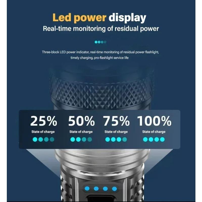 Leistungsstarke LED Taschenlampe Batterieanzeige USB Wiederaufladbares Licht Teleskopzoom Taschenlampe Lampe Outdoor Camping Angeln Laterne