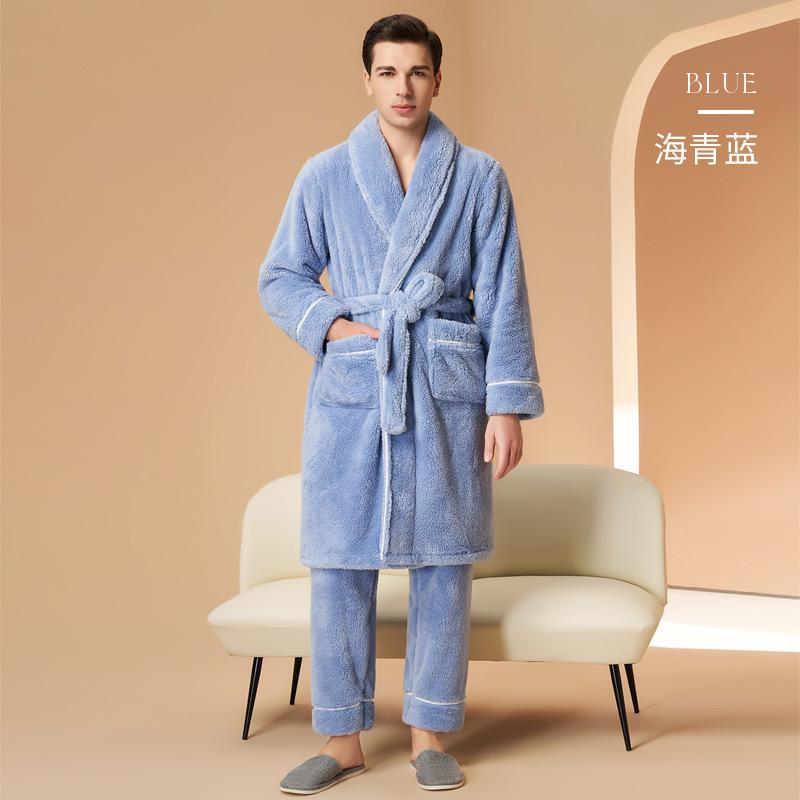 2-teiliges Loungewear-Set für Herren aus dickem, weichem Baumwollvlies für Herbst und Winter
