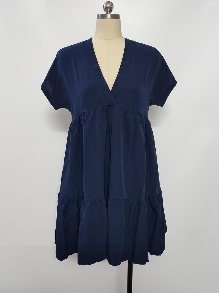 2025 Summer Solid Color V-Neck Loose Resort Dress