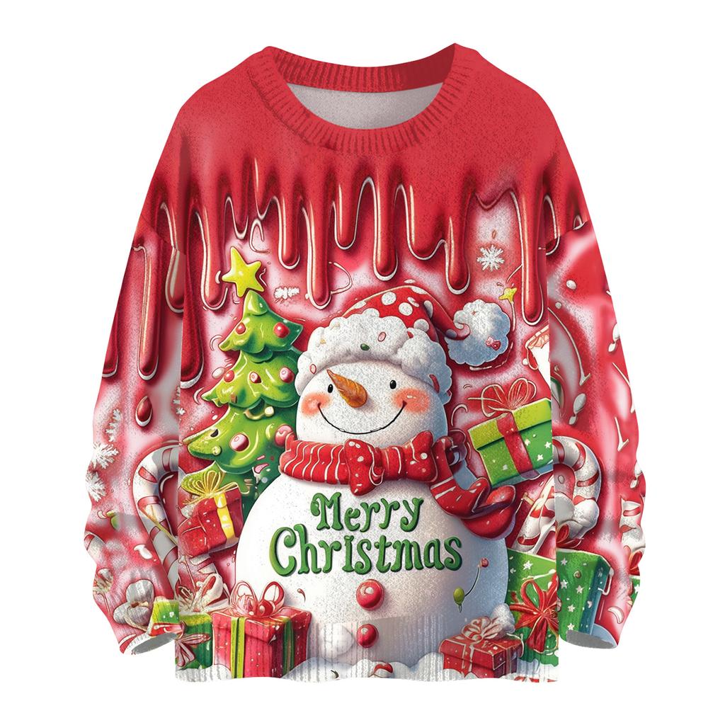 Women's Casual Long Sleeve Woolen Christmas Sweatshirt Fall Vacation Long Sleeve Pullover