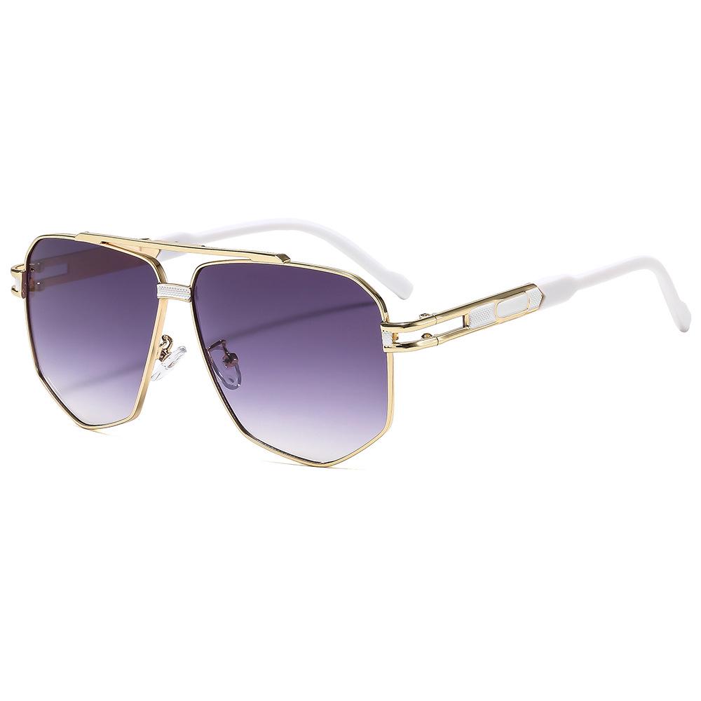 Trendy Euro-American Metal Double Bridge Irregular Sunglasses - Stylish, Casual, Versatile Sun Protection