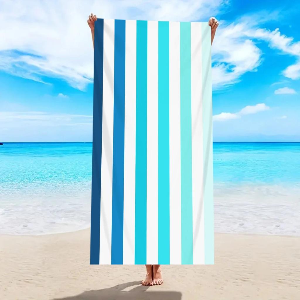 Plus Size Geometric Beach Towel Oversized Wavy Striped Bath Towel Quick Dry Sand Free Swimming Pool Travel Mat Summer Seaside