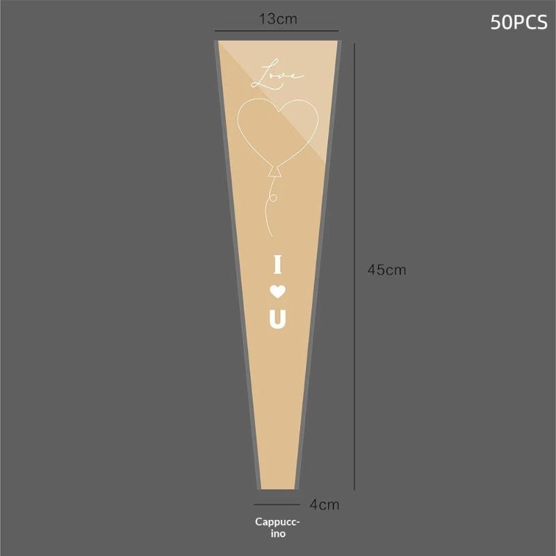 50 Adet Tek Gül Kol Çiçek Paketleme Çantası Buket Paketleme Çantaları Sevgililer Günü İçin Şeffaf Selofan Çiçek Paketleme Çantaları