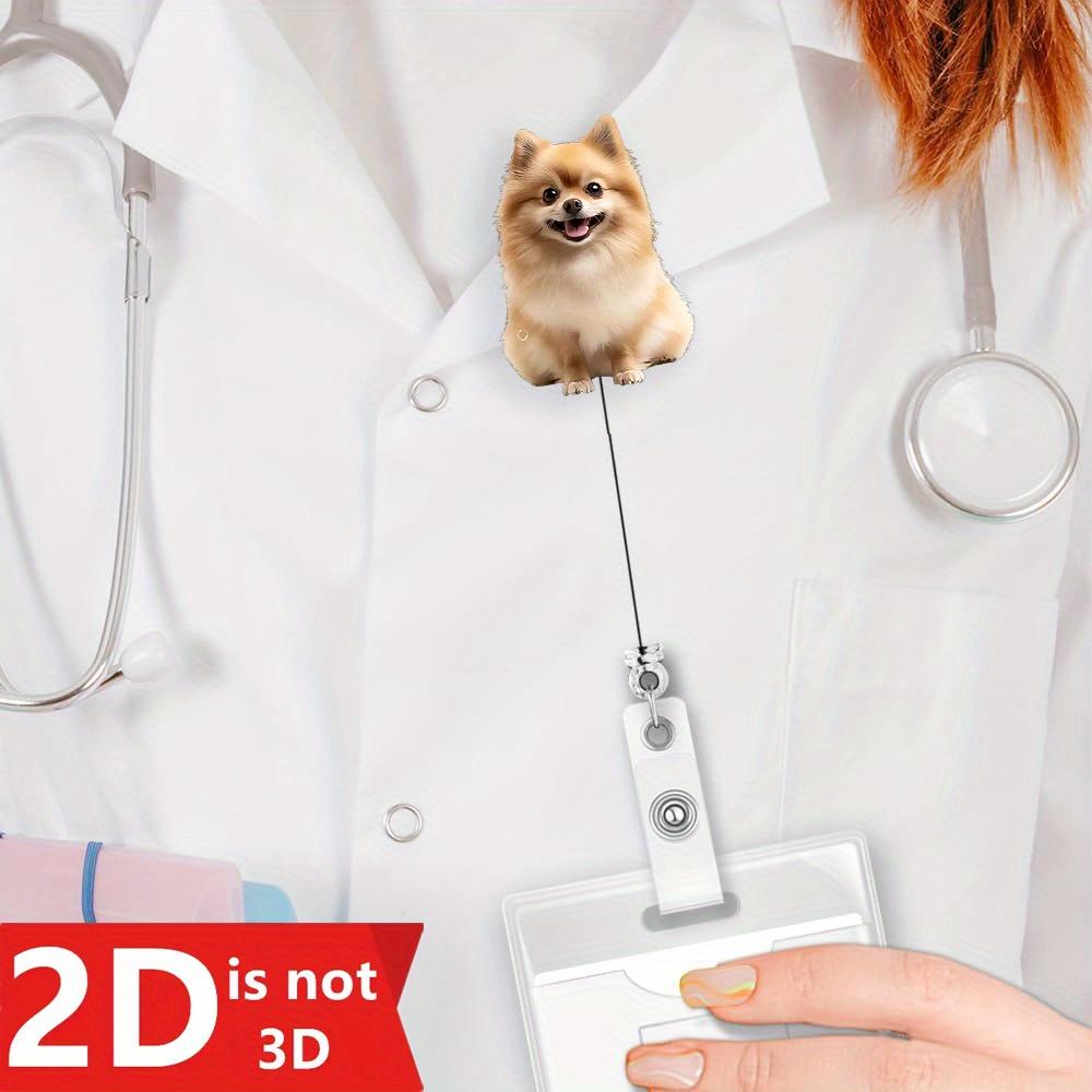 2D cute dog retractable badge reel for nurses, doctors, teachers, and medical staff.