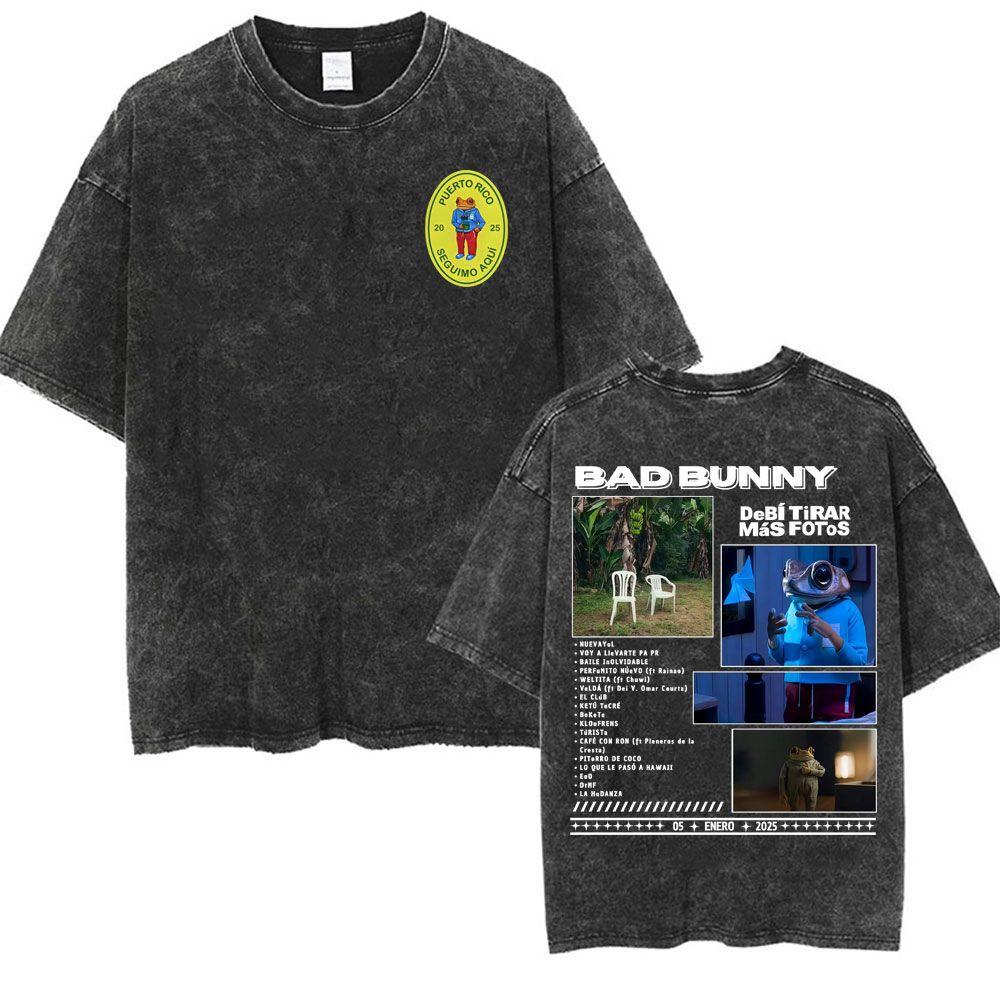 Wholesale Rap Bad Bunny DTMF World Tour Oversized Tshirt for Men Luxurious Fashionable Retro Washed Hiphop Pure Cotton Tshirt