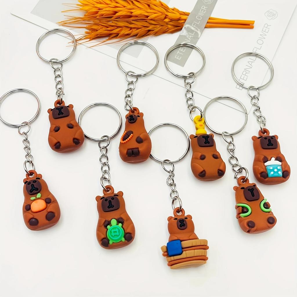 1PCS Cartoon Capybara Keychain Unisex Silicone Cute Animal Charm for Backpack, Car Pendant  Animal Theme Decorative Key Rings