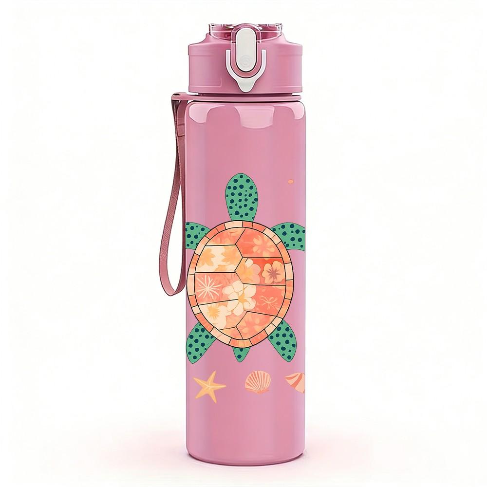 1PC Sea Turtle Starfish Tropical Print 750ml Color Plastic Sports Water Bottle Leakproof Flip Straw Lid Suitable for Sports Office Home Use