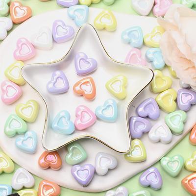 Fashion Beads 10pcs 3D Love Heart Bracelet Earrings Making Creative DIY Jewelry Accessories Acrylic Material Handmade UV Dazzle Color Concave