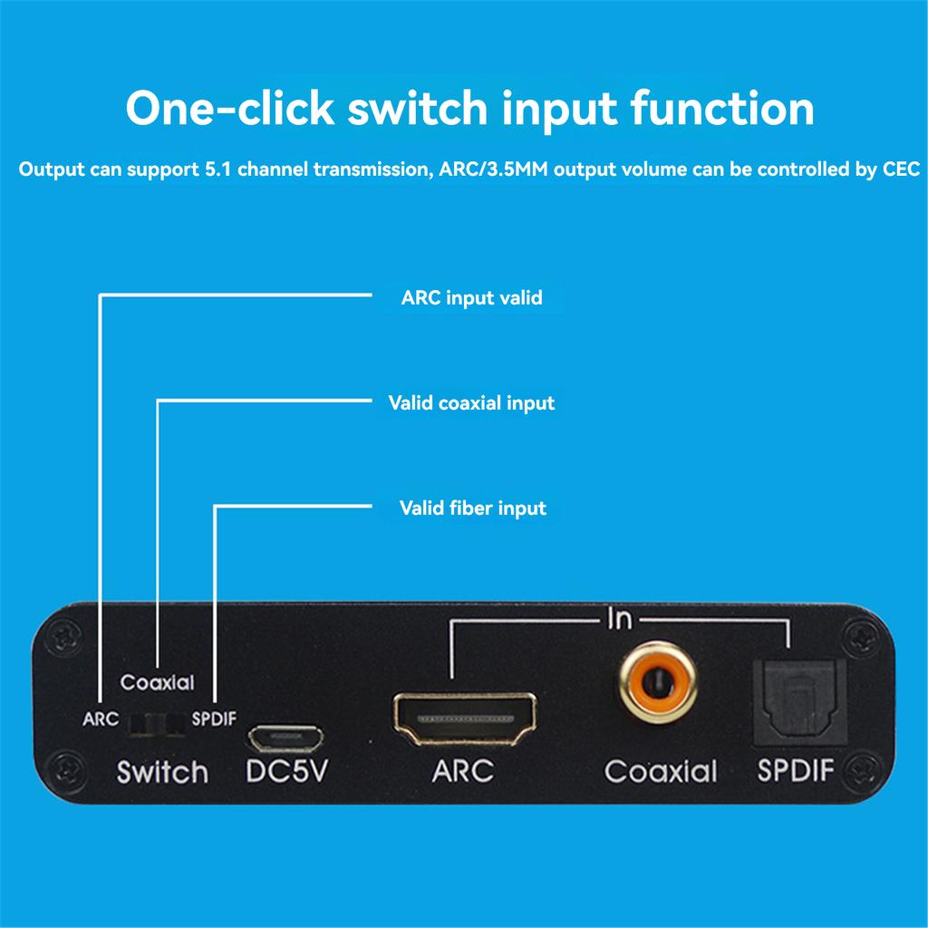 Audio Return Channel Converter HDMI Audio Adapter Remote Control Volume Adjustment DAC Audio