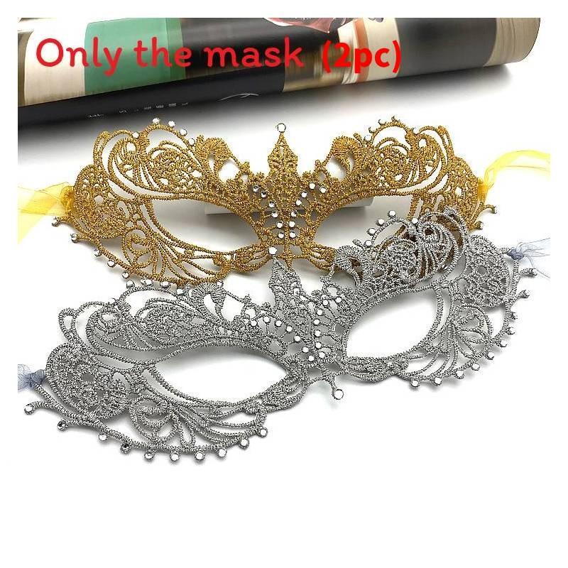 Halloween Lace Mask With Rhinestones For Costume Party And Kids Adults