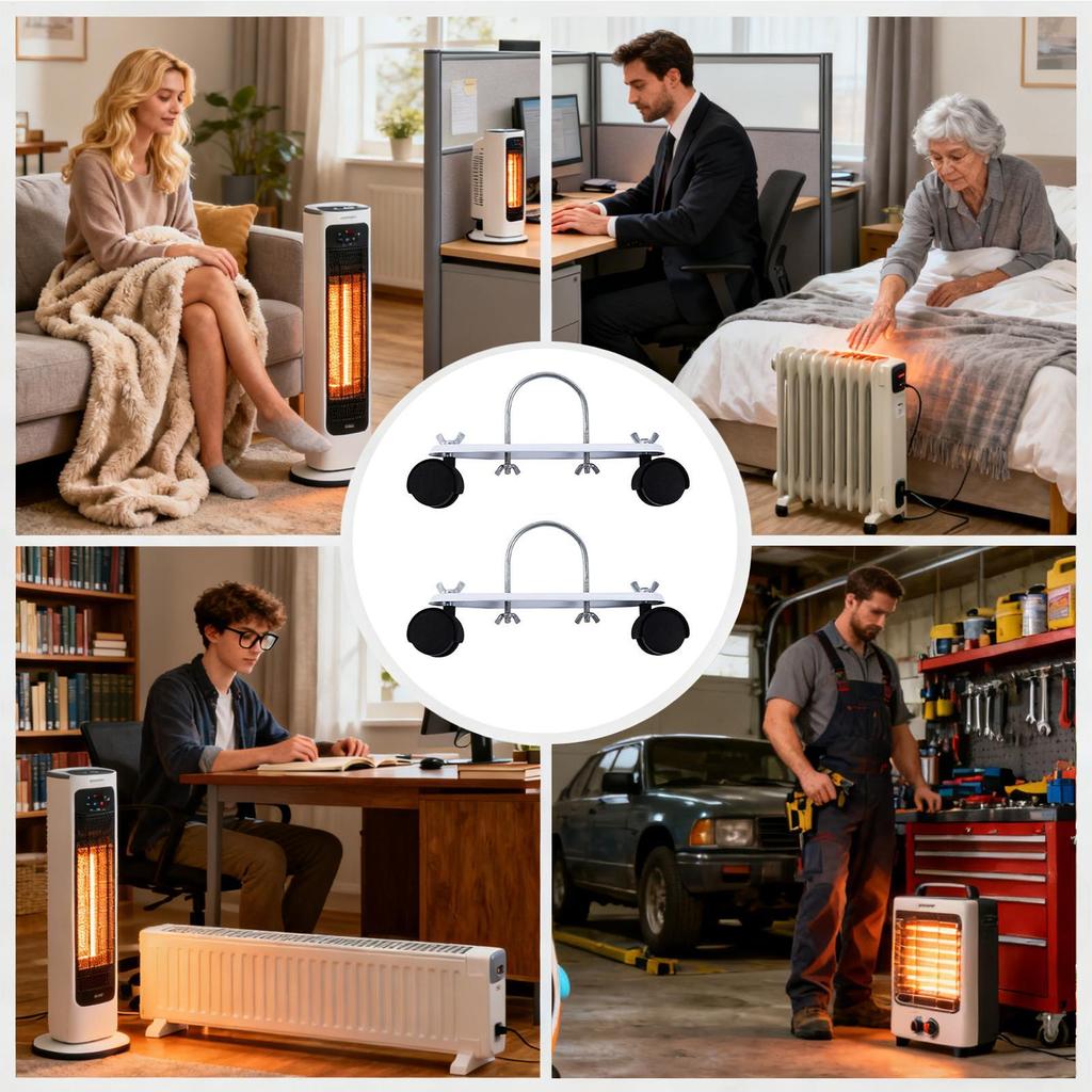 Mobile Pulley Bracket 2 Pieces Electric Heater Frame Base 360 Degree Rotating Oil Heater Accessories for Home Living Room Garage