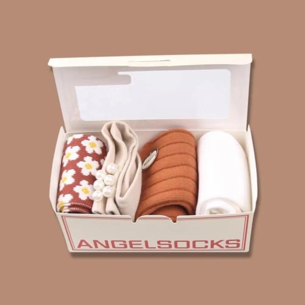 Angel Socks SET004 - Polyage Autumn Set Gift Flower Brown Socks