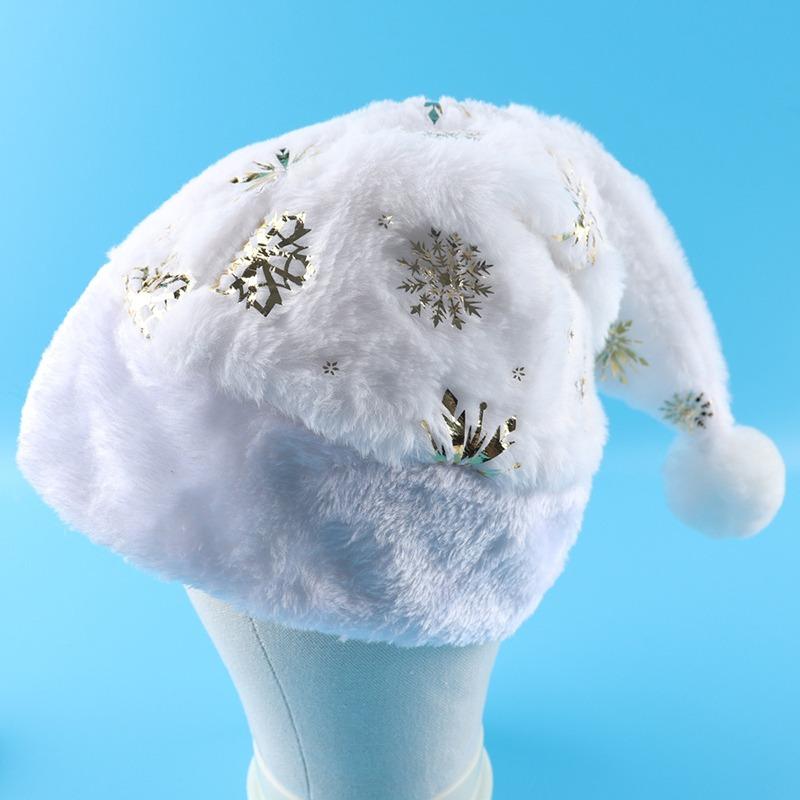 White Plush Christmas Hat Gold Silver Sequins Snowflake Santa Hats Caps For Xmas Home Party Decor Navidad Gifts
